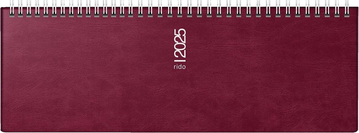 SnelShoppen - Transverse Kalender 2025, 2 Pagina's per Week, 305x105mm, 128 Pagina's, Foam Folie Cover Bordeaux, Perfect voor Organisatie en Planning