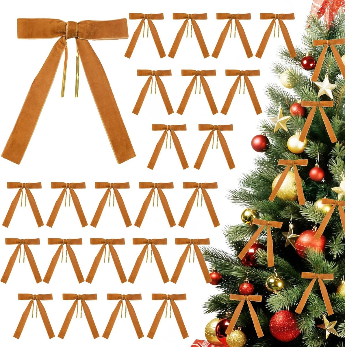 SnelShoppen - 24 Stuks Kerstboom Strikken, Vintage Stijl Fluwelen Strikken voor Kerstboom, Guirlande, Kransen, Cadeauverpakking, Binnen Buiten Feestde