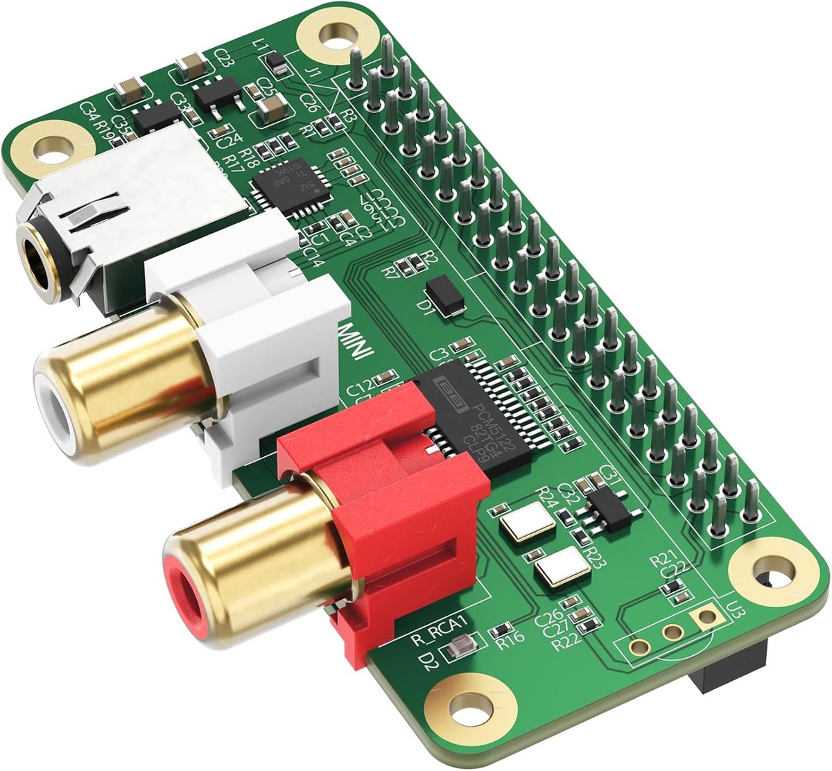 SnelShoppen - DAC Mini Hat PCM5122 Geluidskaart voor Raspberry Pi 5/4/3B+/Zero 2W, 384kHz/32bit HiFi Sound Shield met RCA & 3.5mm Uitgang