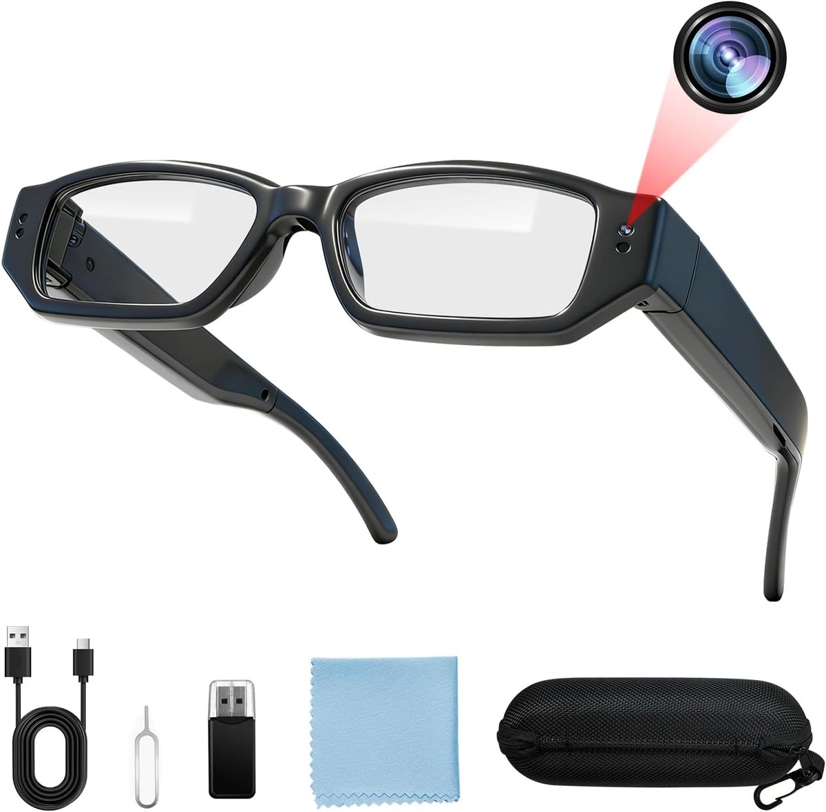 SnelShoppen - Mini Spy Camera in Bril, 16GB Verborgen Camera, 1080P HD Sportcamera, Discrete Body Cam, Draagbare VCR Camera voor Feest, Camping en Vei