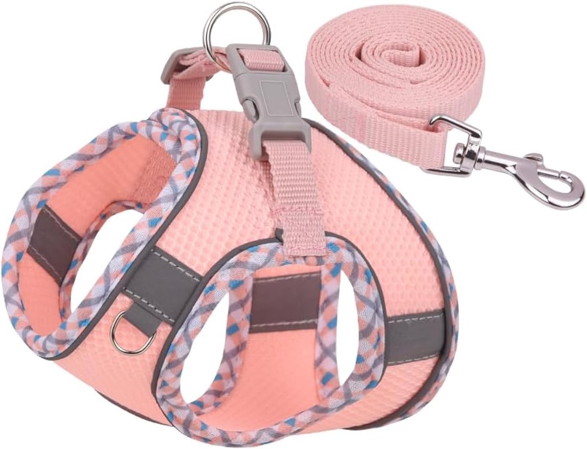 SnelShoppen - Dog Harness, No Pull Harnas voor Medium en Kleine Honden, Reflecterend, Ademend Air Mesh, Verstelbaar met Leash, Roze XL