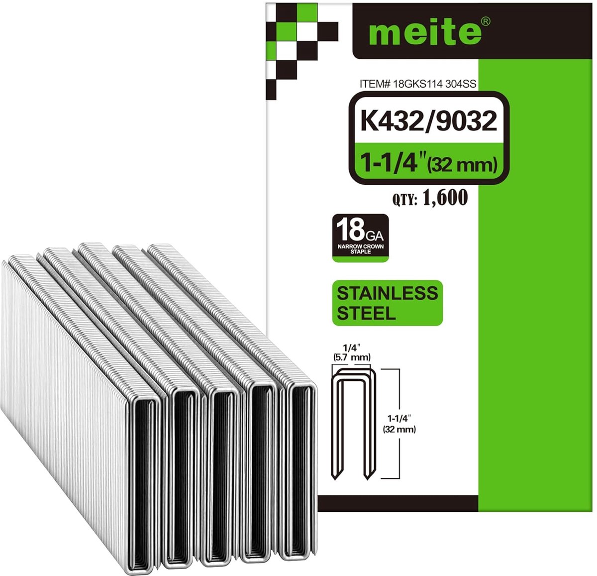 SnelShoppen - RVS Nieten Type 90 32mm, 18GA, 304 Roestvrij Stalen Nietjes voor Meubelbouw, Bekleding en Zware Toepassingen (1600 Stuks)
