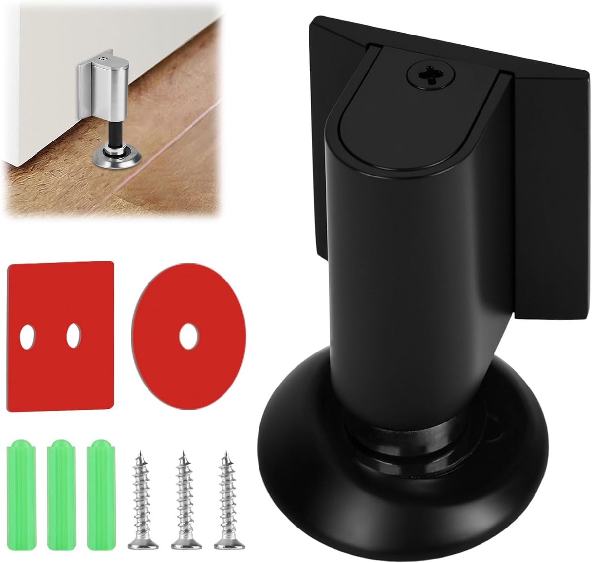 SnelShoppen - Magnetische Deurstoppers voor Vloer, RVS, Geen Boren, Zelfklevend, Hoogte Verstelbaar, Deurbuffer voor Slaapkamer, Keuken, Kantoor, Badk
