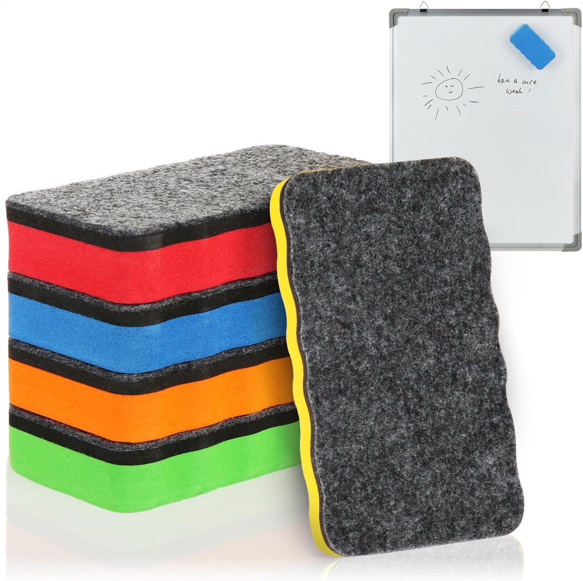 SnelShoppen - 5x Whiteboard Wipers - Kleurrijke Sponsen voor het Verwijderen van Markeringen - Effectief Schoonmaken en Drogen - Magnetisch (5 Stuks -