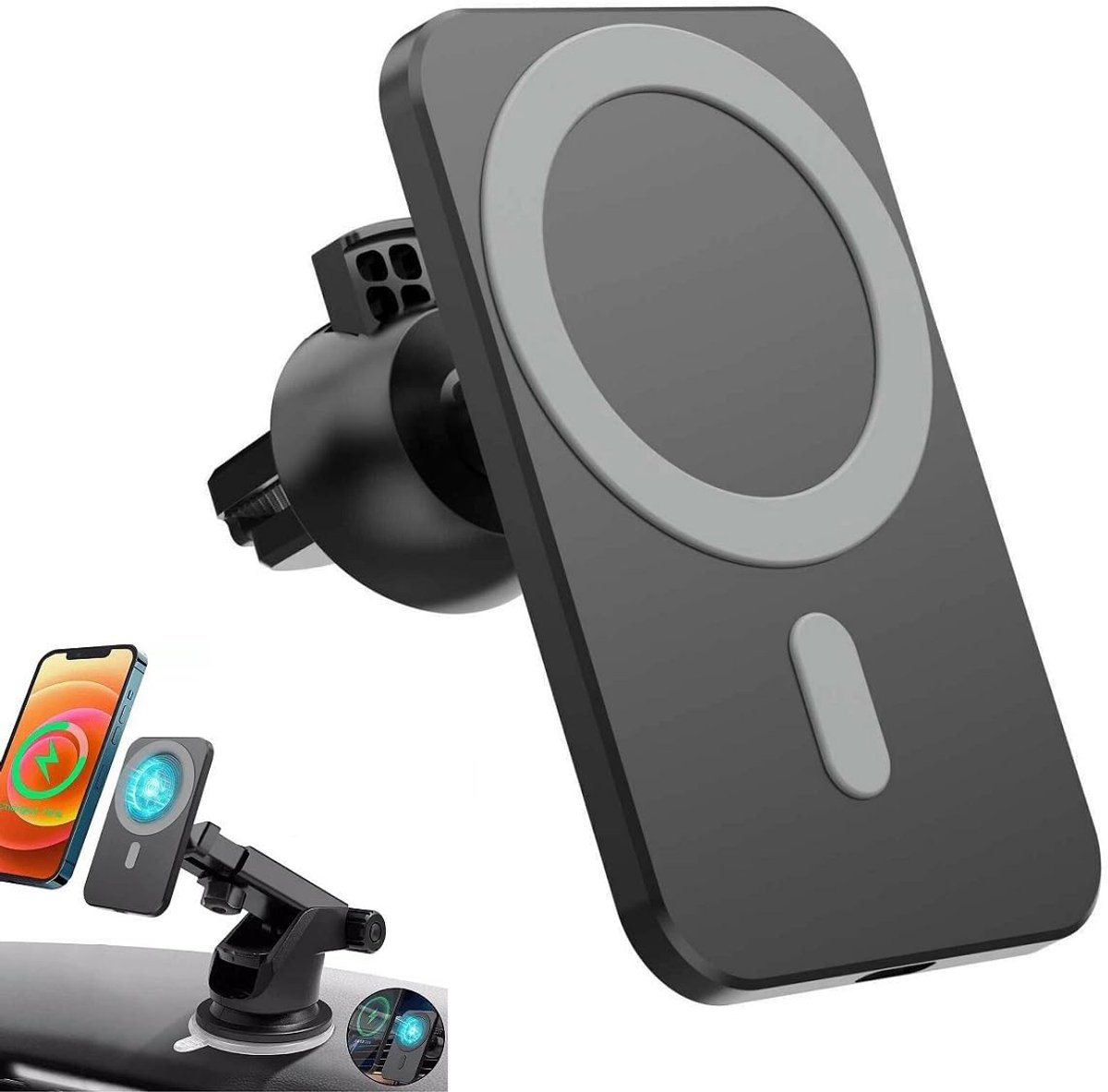 Magnetische Draadloze Autoladerhouder - 15W Autotelefoonhouder - Draadloze Autolader - Ventilatiehouder Voor Android/iOS-Telefoons