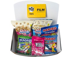 Filmpakket XL Candyfreak – Cadeaupakket NietMokken® met Pathé Thuis Film Cadeaukaart t.w.v. €5,99 met Haribo, Maoam, Autodrop & Popcorn – Luxe Cadeaubox - Filmbox - Met NietMokken® viltje