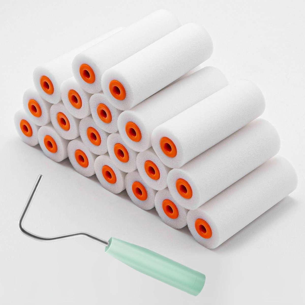 SnelShoppen - 20Pcs Mini Schuim Verfroller Set met Verfroller Beugel - 10cm (4 Inch) Schuim Verfrollers voor Meubelverf en Renovatie - Compleet en Eff