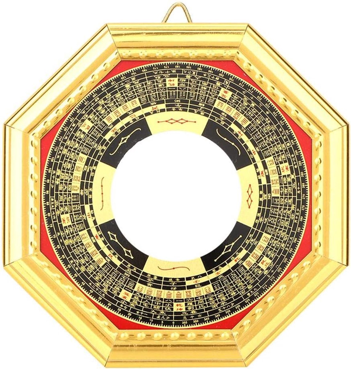 SnelShoppen - Fdit Bagua Spiegel - Traditionele Chinese Feng Shui Convex Concave Spiegel - Bescherming Amulet - Houten Hexagonaal 13.5cm - Yin-Yang On