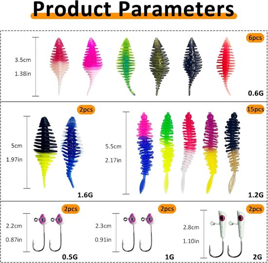 Forel Rubber Set - Zacht Kunstaas - Forelvissen Vissen - Bionisch Design - 30 Stuks 50g - Diverse Kleuren — afbeelding 2