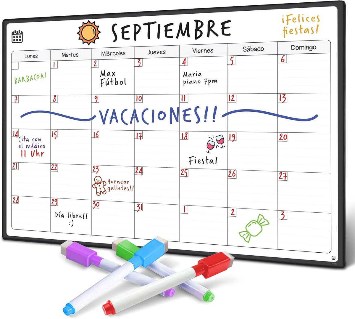 SnelShoppen - Smart Panda Spaanse Taal - Magnetisch Koelkast Whiteboard Kalender, Perfecte Maandplanner, Memo en Evenementenherinnering voor Volwassen