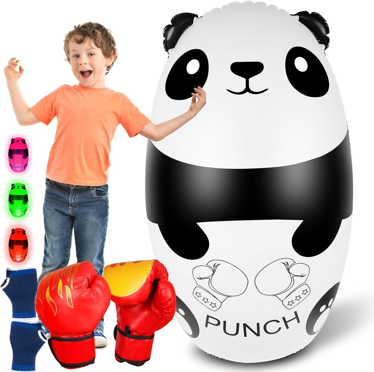 SnelShoppen - Inflatable Punching Bag Kids 120 cm met Lichtgevende Panda en Boxing Gloves - Veilig Trainingsspeelgoed voor Jongens en Meisjes 3-9 Jaar