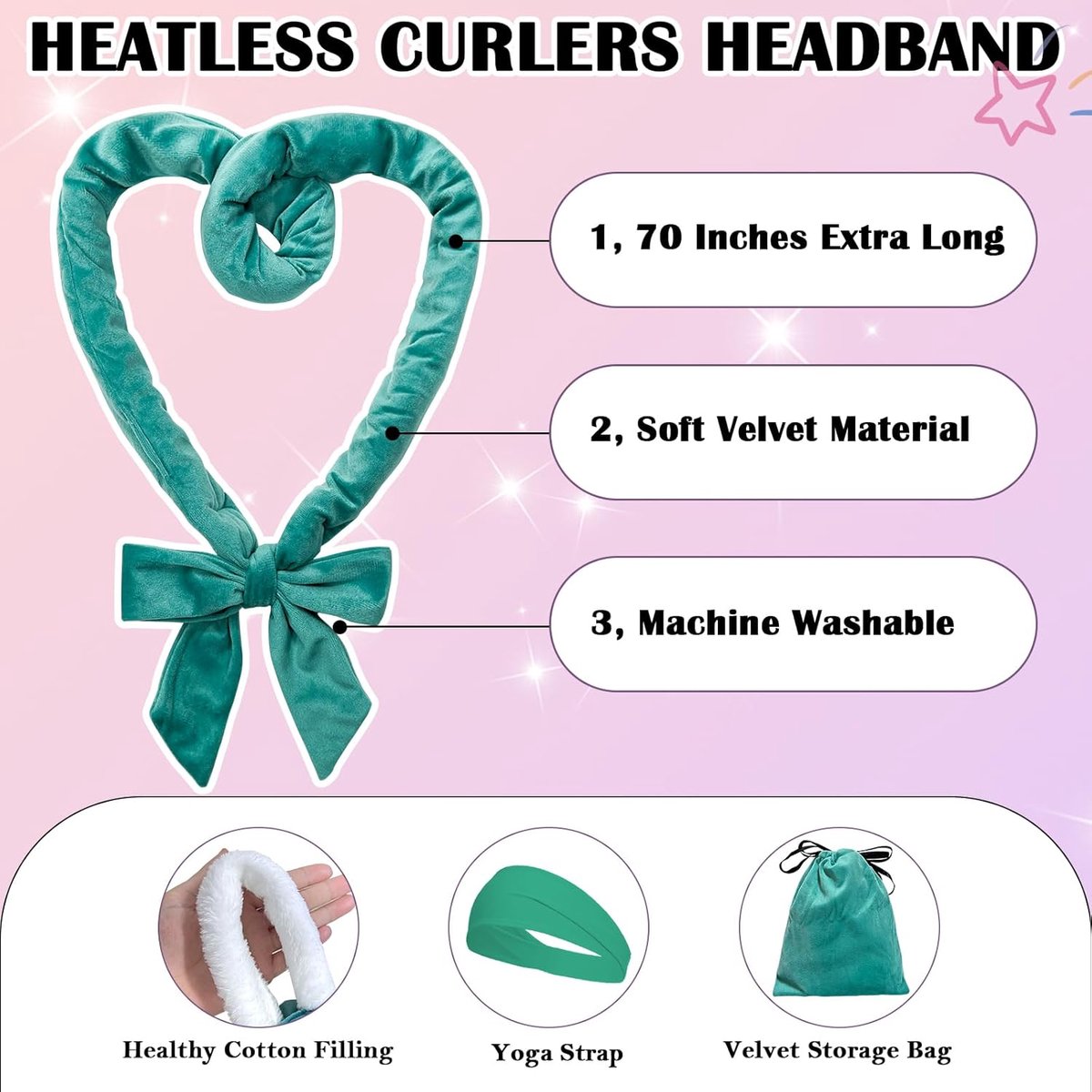 SnelShoppen - Heatless Curlers Headband - Haar Krullers zonder Hitte - Nachtelijke Krullen - 70 Inch Zachte Hoofdband - 9 Stuks voor Gezonde, Natuurli