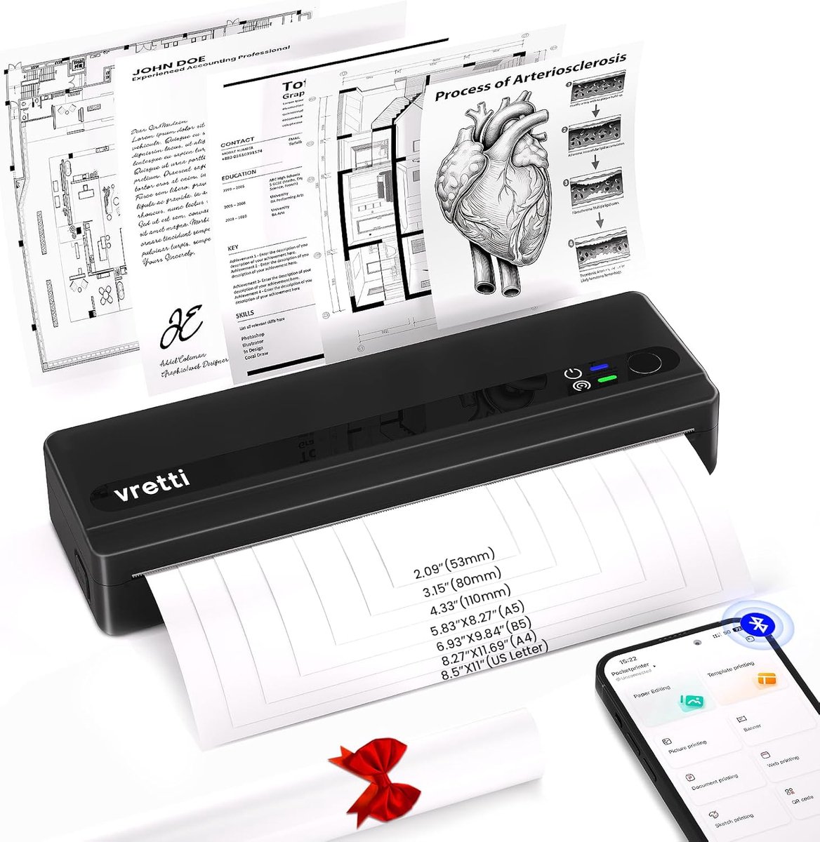 SnelShoppen - Draagbare Thermische Printer PB821, Mobiele A4 Printer, Bluetooth en USB Verbinding, Ondersteunt iOS en Android, Zwart, Ideaal voor Thui