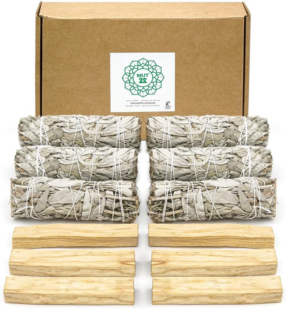 SnelShoppen - 6 witte salie en 6 Palo Santo Premium Californian - 100% natuurlijk en reinigend - Ideaal voor spirituele en energetische rituelen, hand