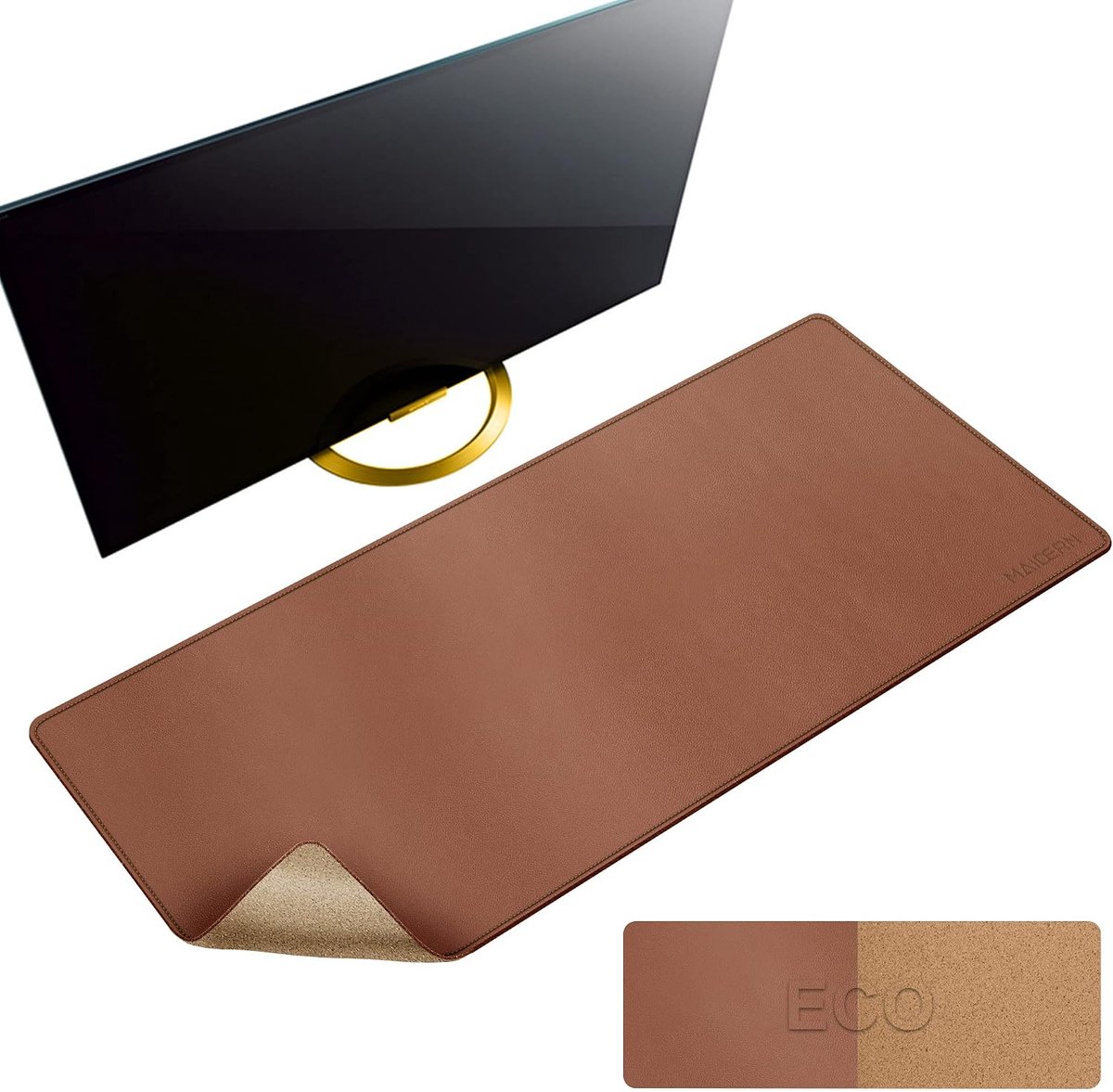 SnelShoppen - MAIDERN 100x40cm Bureau Mat - XXL Desk Pad - Dubbelzijdig - PU Leer & Eco Kurk - Full Mouse Pad - Perfect voor Gaming & Thuiswerk - Brui