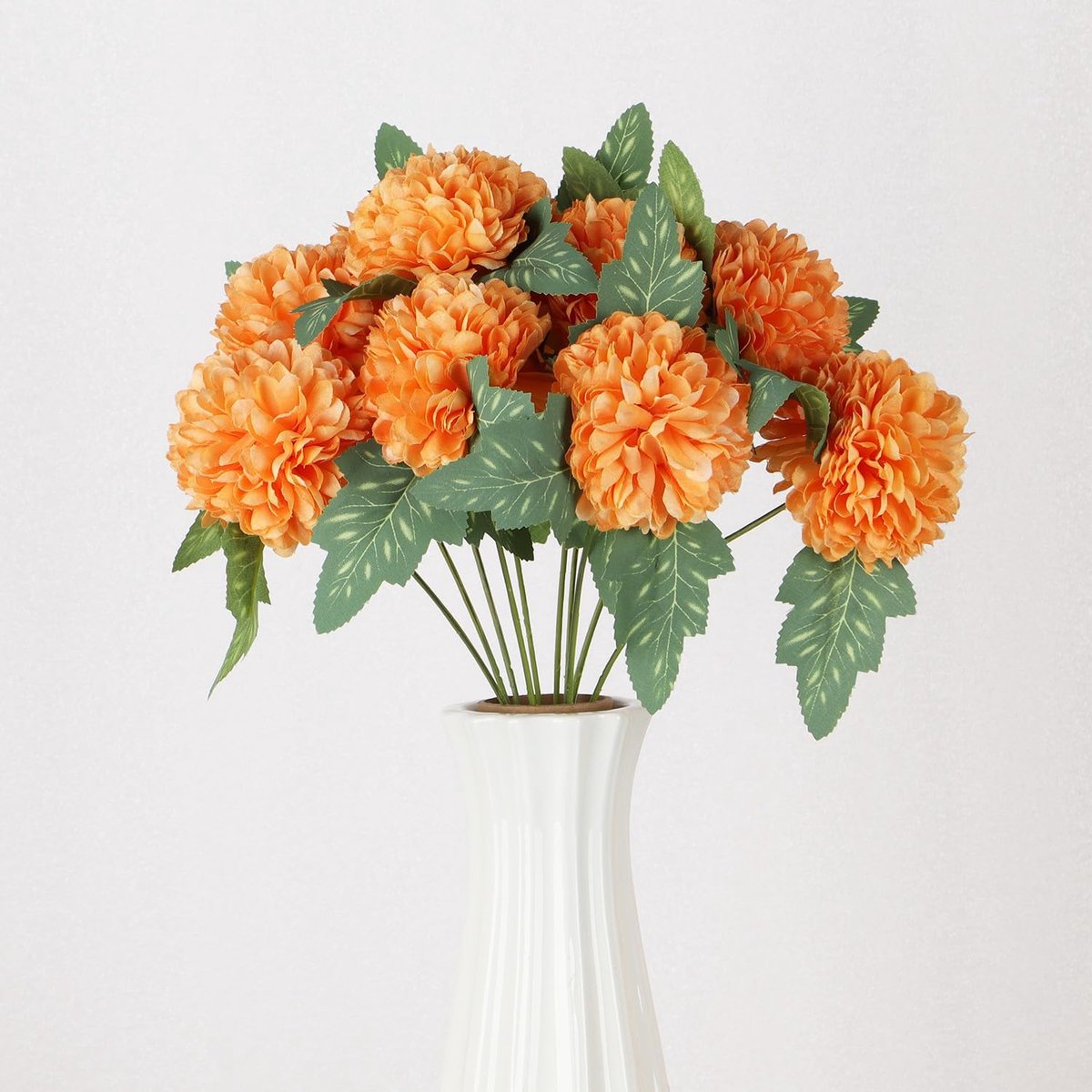 SnelShoppen - 10 Stuks Kunstmatige Chrysantenballen - Oranje Nep-Hydrangea Bloemen voor Herfst Decoratie, Bruiloft Boeket, Tafel Centerpieces (29cm la