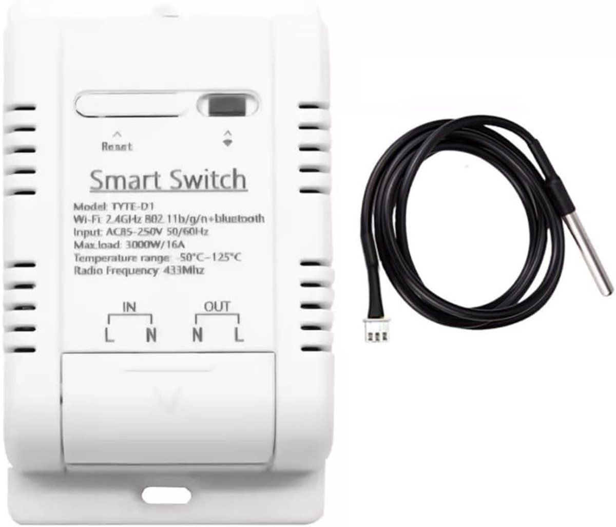 SnelShoppen - Tuya WiFi Temperatuurregelaar met Draadloze Afstandsbediening, 16 A Smart Switch met Vermogensmeter, Werkt met Alexa en Google, Ideaal v