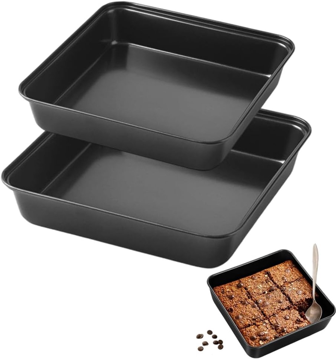 SnelShoppen - Brownie Bakvorm Set 22 cm + 25 cm, Vierkante Bakvormen met Anti-aanbaklaag, Ideaal voor Taart, Brownies en Lasagne, Keuken Essentials