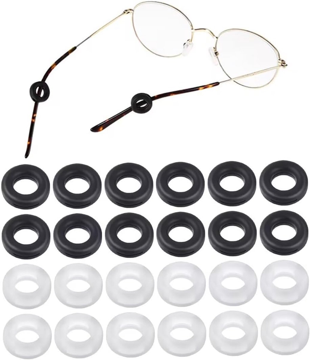 SnelShoppen - 24 Stuks Ronde Brillen Antisliphoesjes - 12 Paar (6 Zwart + 6 Wit) - Zachte Siliconen Brilhouder - Anti-Slip Oor voor Optische Brillen,