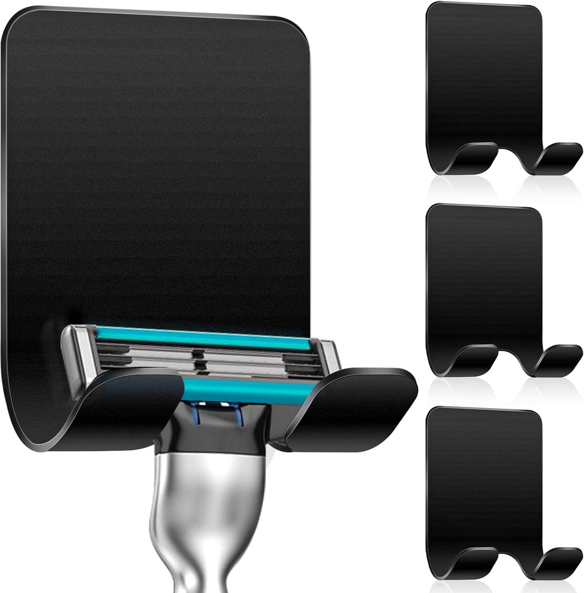 SnelShoppen - 4 Stuks Scheermes Houder Douche Haakjes Zwart - RVS Plakhaak Badkamer Keuken Handdoekhouder Zonder Boren - Ideaal voor T-Shaped Scheerme