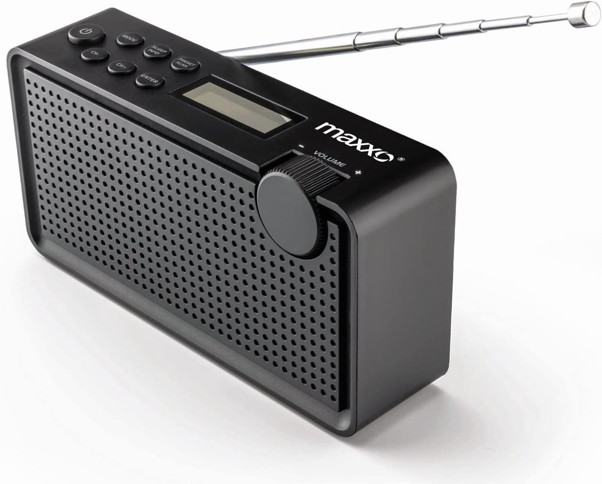 SnelShoppen - Maxxo PB01 Mini Radio DAB DAB+ FM Radio USB 3.5mm Jack Draagbare Koffer Radio met Ingebouwde Batterij en LCD Scherm voor Keuken, Tuin, C