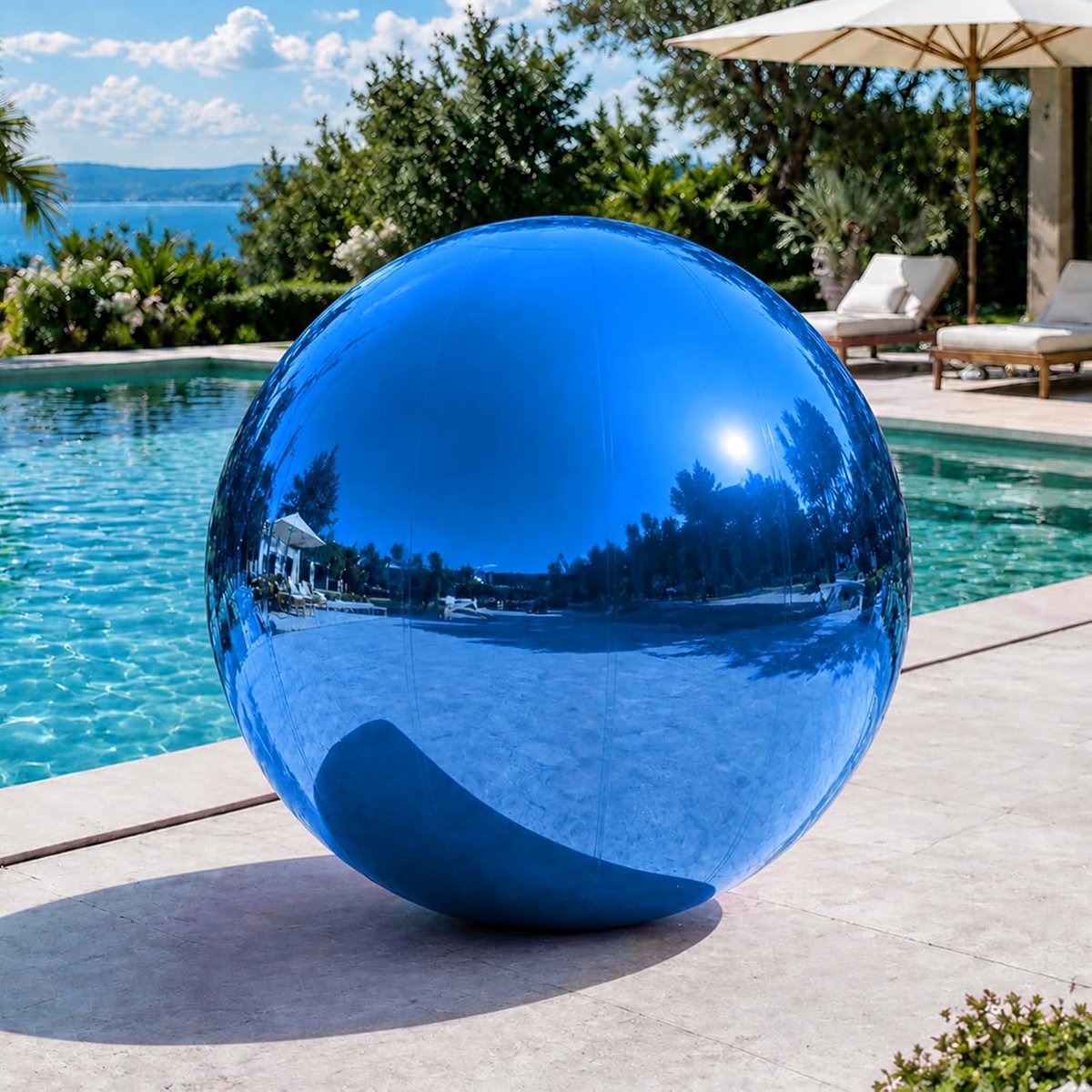 SnelShoppen - Opblaasbare Spiegelbal Blauw 50 cm met Pomp, Grote Shiny Ballen, Kerstversiering, Feestdecoratie, PVC, Herbruikbaar
