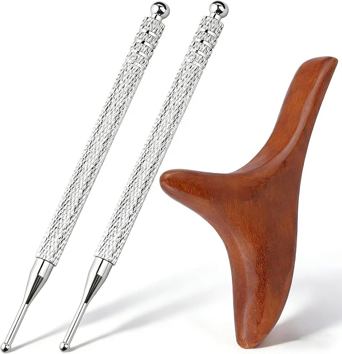 SnelShoppen - Acupressuurstift Roestvrij Staal - Acupunctuurpen met Houten Massagebord - 10 cm Meridiaan Pen voor Gerichte Massage en Ontspanning