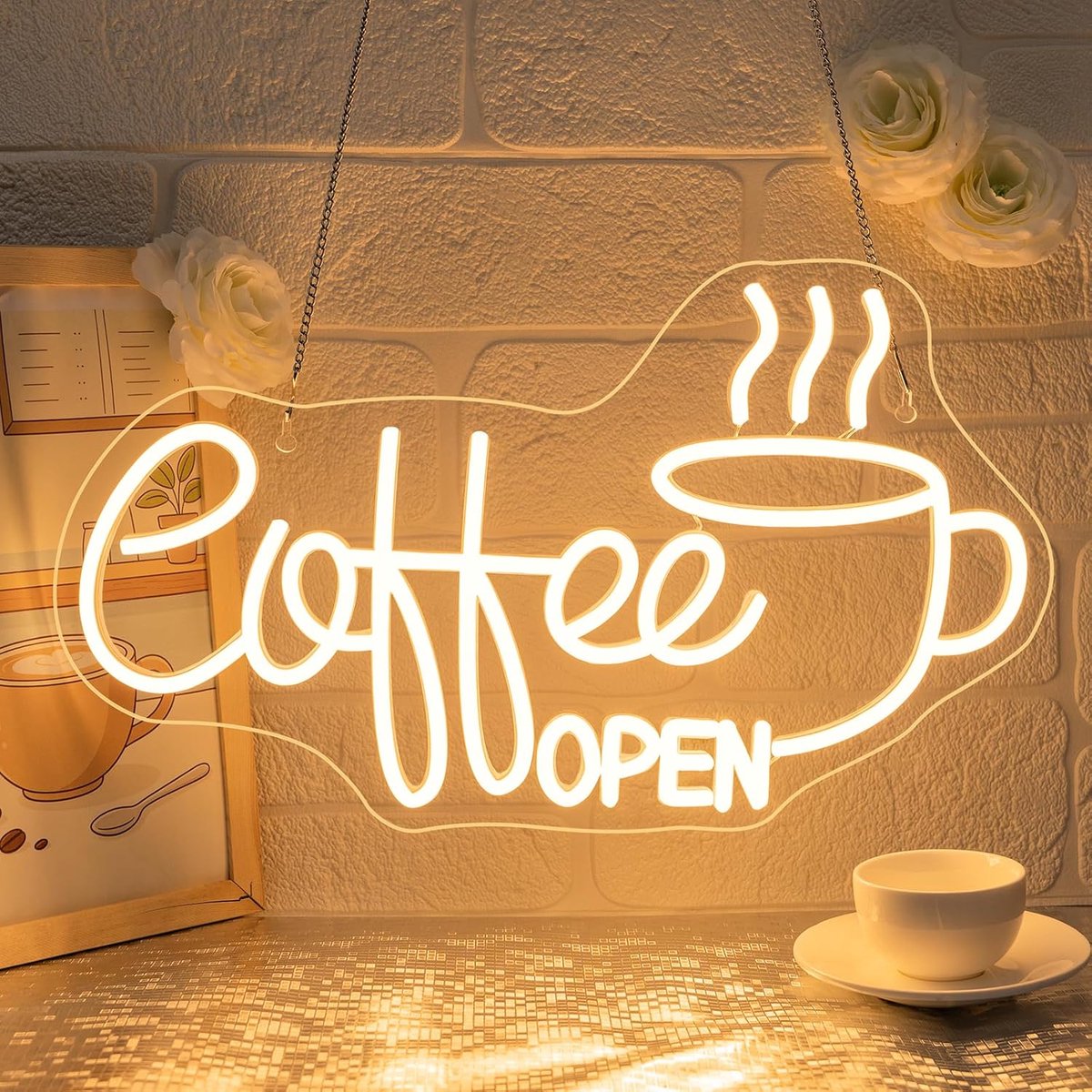 SnelShoppen - Coffee Open Neon LED Dimmable Warm White USB Wanddecoratie voor Café, Restaurant, Bakkerij - Flexibele Silicone Verlichting voor een Gez