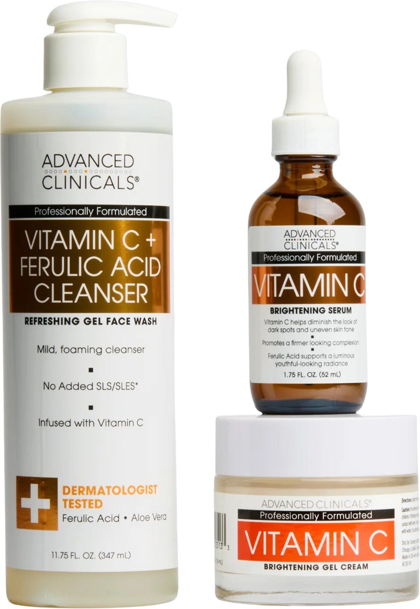 Advanced Clinicals Glow Getter Vitamine C Huidverzorgingsset – Vitamine C Serum, Gezichtsreiniger & Oogcrème