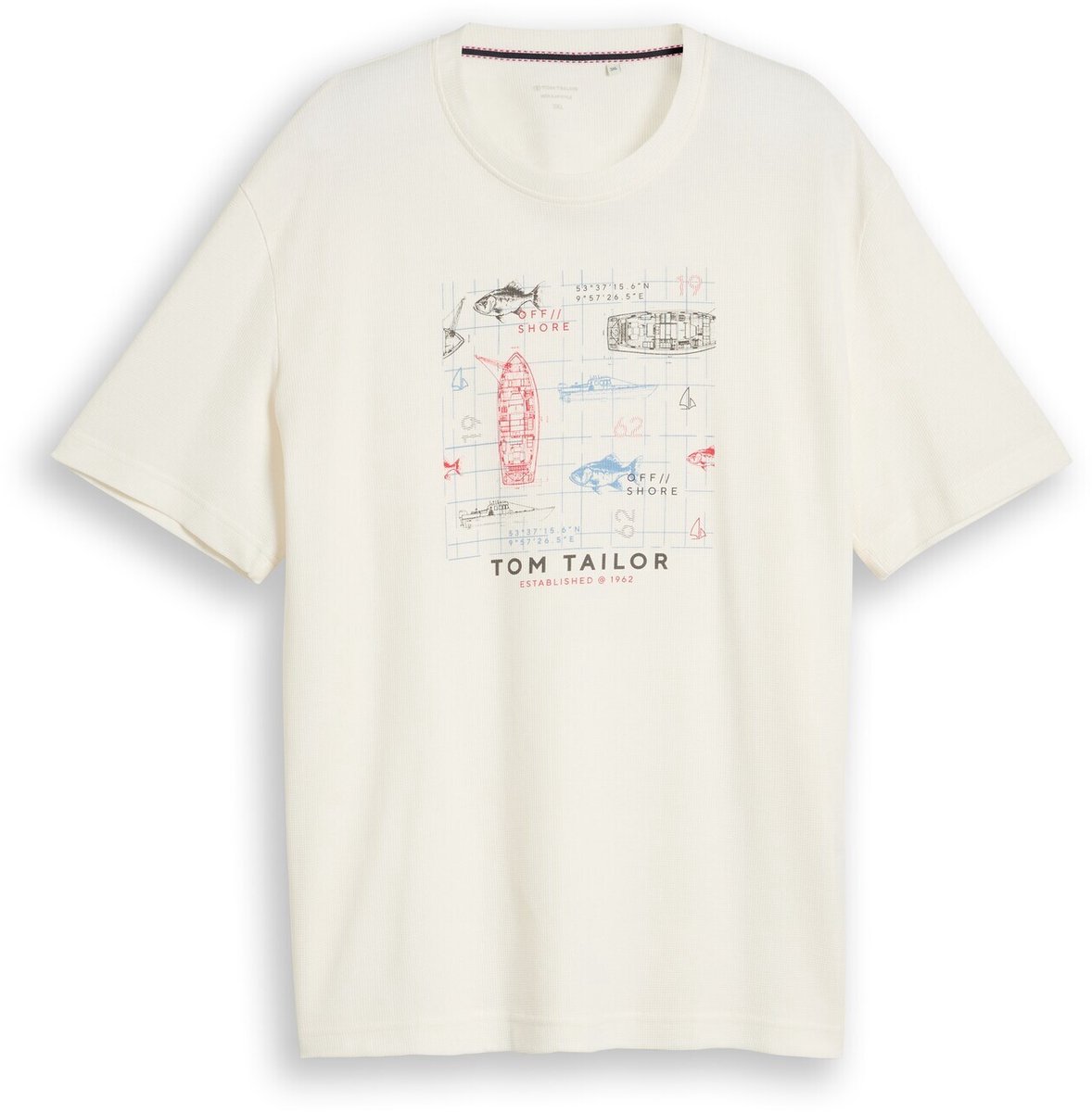 Tom Tailor - Plus Size - T-shirt met wafelstructuur - Maat 3XL - Gardenia White