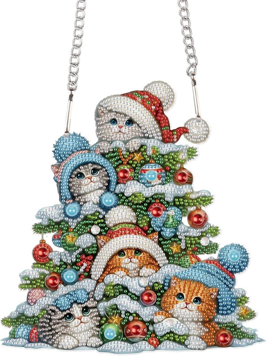 Hanger voor Diamond Painting Kerstmis 23 x 24 cm - Decoratieve Ornamenten voor Borduurwerk en Kruissteek, Perfecte Cadeau voor Venster en Voordeur Decoratie met Kat Thema