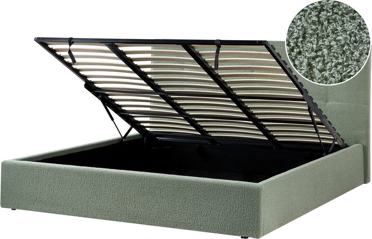 Beliani LORIENT - Bed met opbergruimte - Groen - 180 x 200 cm - Bouclé