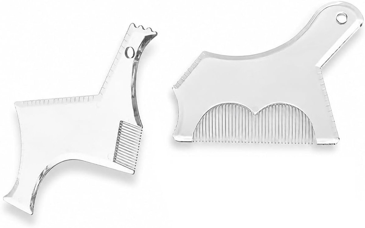 Set van 2 transparante baardsjablonen voor symmetrische lijnen, baardvormer, baardstyling tool met gepolijste randen en baardkam voor perfecte baardvorm en halslijn