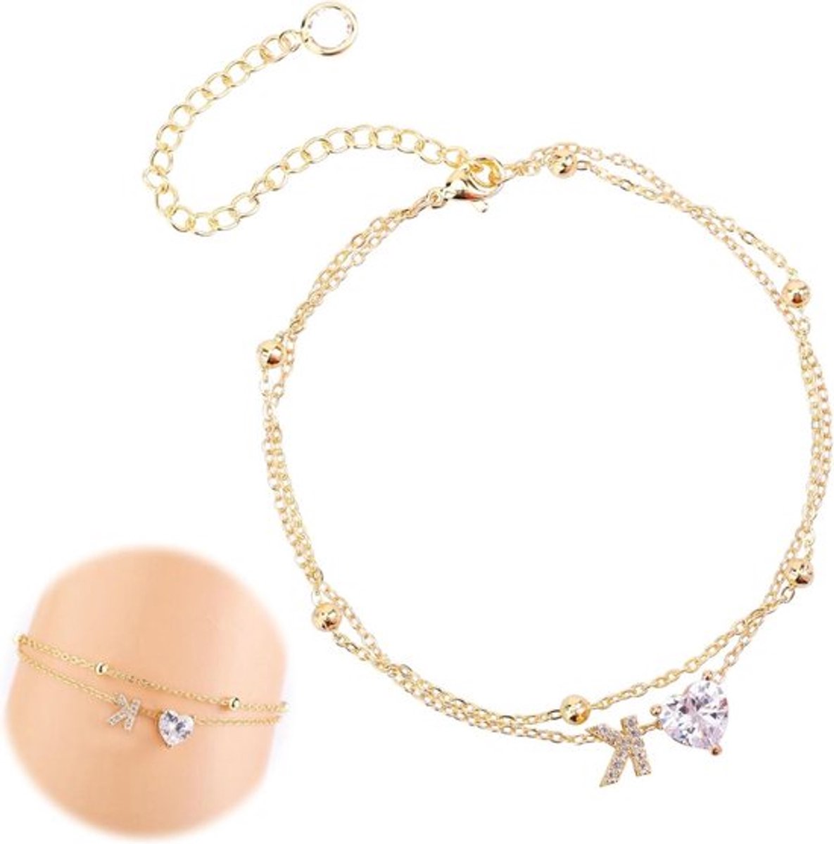 Enkelbandje voor Dames, Verstelbaar Waterdicht Gouden Enkelbandje met Initialen Zomer- en Strandsieraden Voetketting Decoratie Cadeaus - Letter K