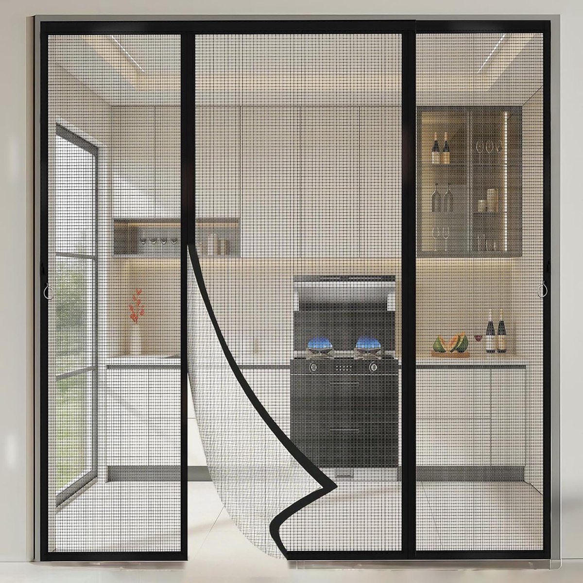 SnelShoppen - Flintronic Magnetisch Insectenwerend Deurgordijn 3-delig 158x206cm Zwart voor Buiten, Tuin, Camping en Thuisgebruik