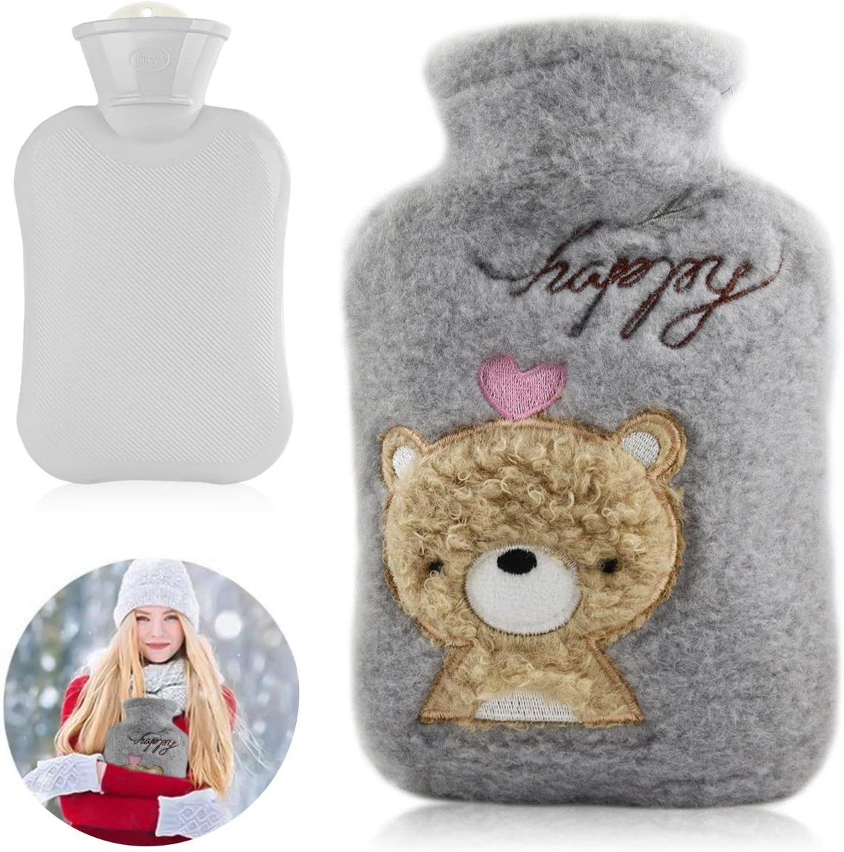SnelShoppen - Hot Water Bottle voor Kinderen, Warme Bedfles met Dierenpatroon, Afneembare en Wasbare Warmwaterzak, Perfecte Kerst- en Wintergift voor