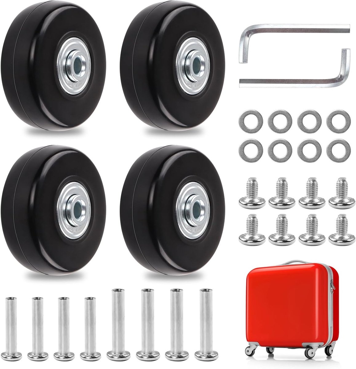 SnelShoppen - 4 Stuks Vervangwielen voor Koffer - 50 x 18mm Universele Bagagewielen - Rubber Luchtvaartwielen met Metalen Assen - Geschikt voor Koffer