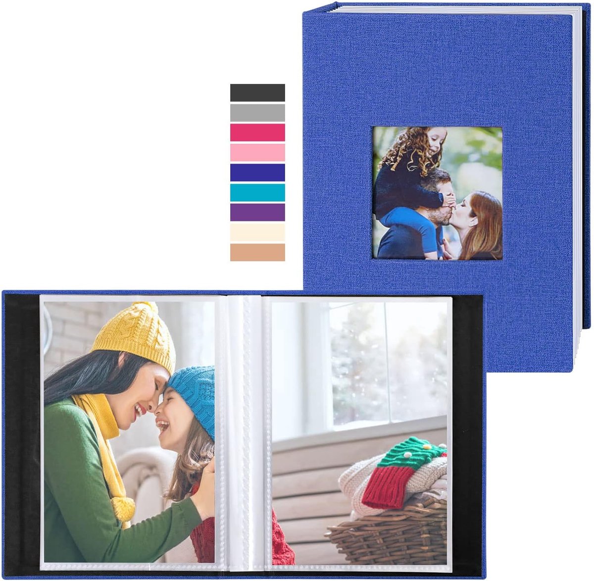SnelShoppen - Fotoalbum 10 x 15 Mini - 2x 100 Compartimenten - Linnen Stof - Blauw - Ideaal voor Verjaardagen, Reizen, Kinderen, en Herinneringen