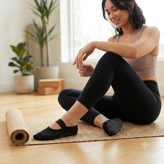 Zwart grijs paars antislip pilates sokken dames 3 paar ademende ballet sokken met kruiselastiek siliconen antislip zool voor yoga pilates barre dans fitness en vloeroefeningen maat 36-40 — afbeelding 3