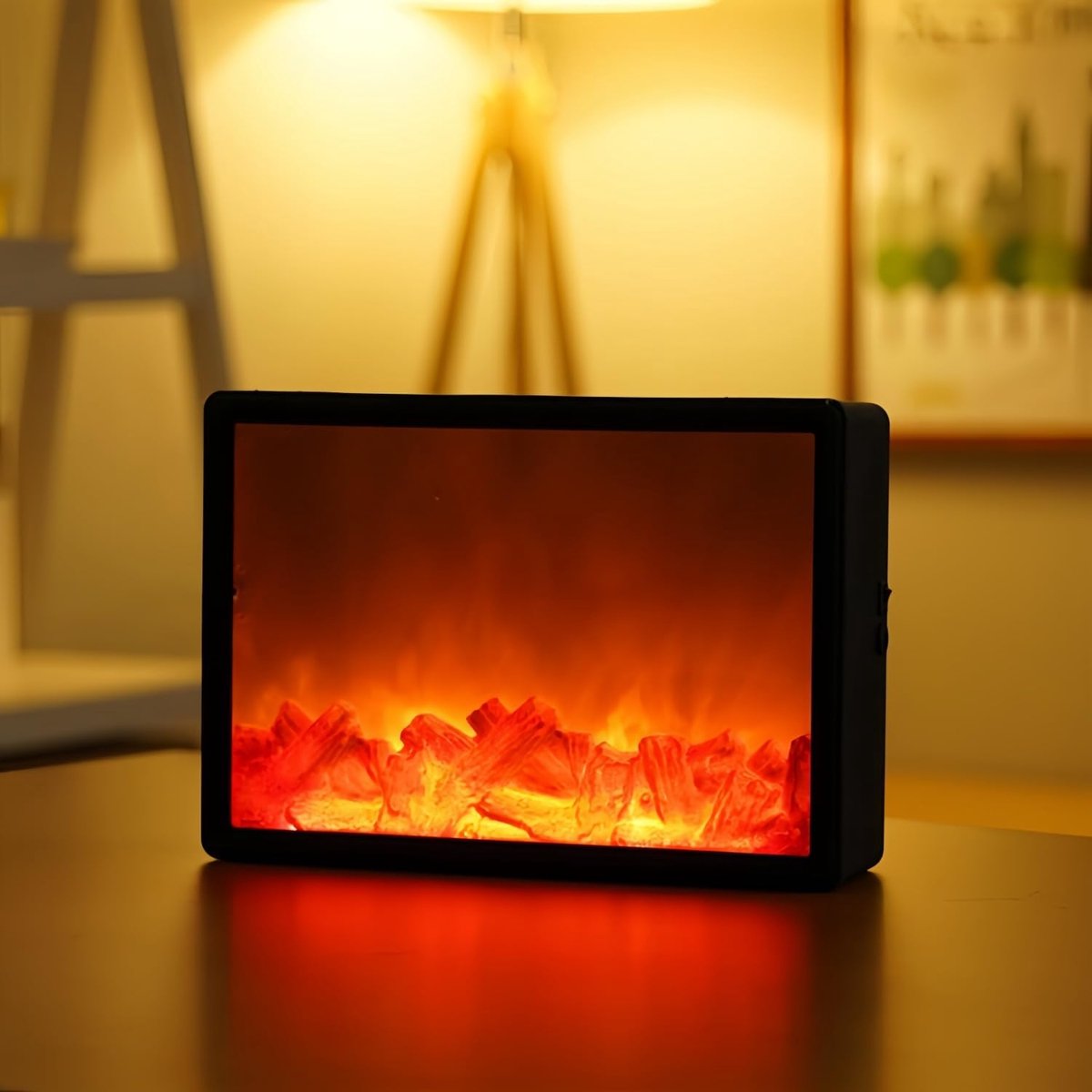 SnelShoppen - Simulated LED Vuurplaats Lantaarn - USB & Batterij Aangedreven Vlamloze Licht - Compacte Decoratieve Lamp met Simulatie Vlam voor Gezell