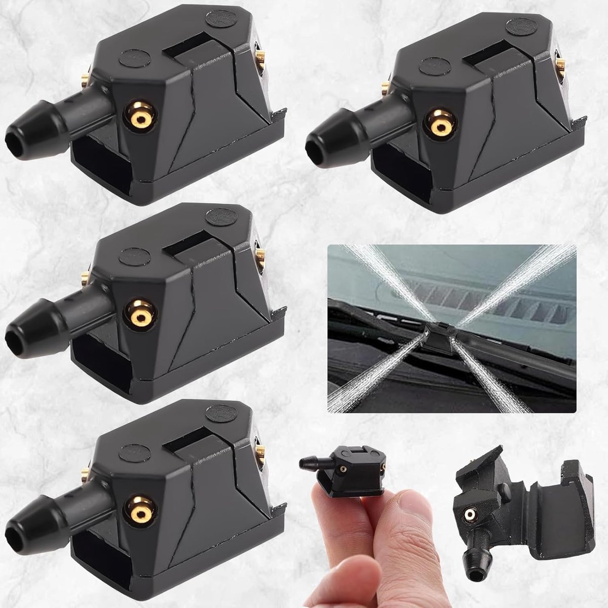 SnelShoppen - 4x Universele Windscherm Wisser Spray Nozzle - Hoogwaardige Nylon Wiper Sprayer met 4-Weg Wateruitgang voor Auto - 8mm en 9mm Aansluitin