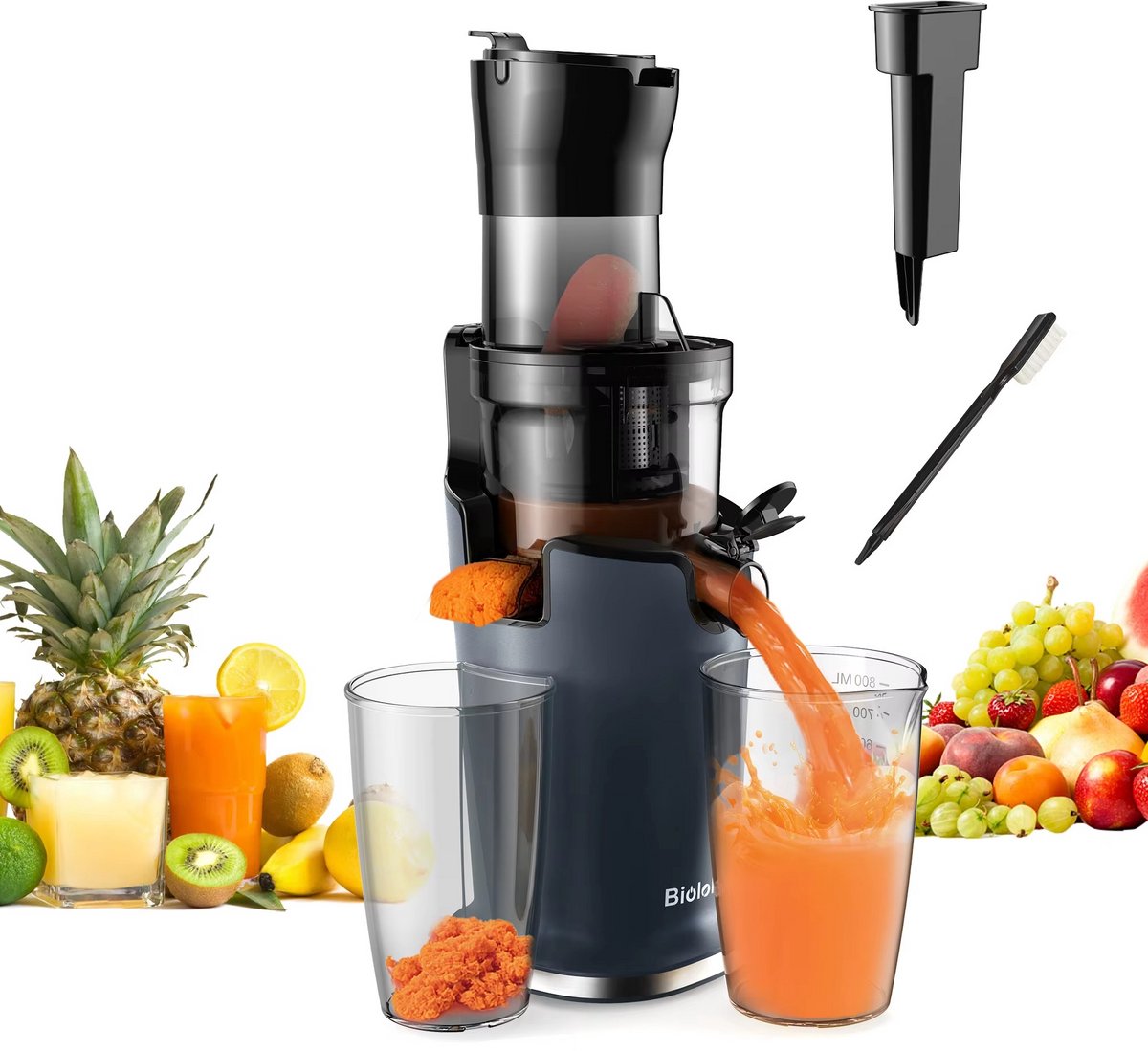 JOYNEXTBUY - Slowjuicer 200W - Koude Pers Sapcentrifuge - 78 mm Brede Vulopening - BPA-vrij - Voor Hele Groenten en Fruit
