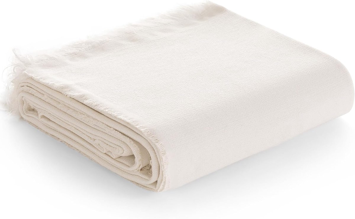 SnelShoppen - Sofa Cover 2 Zits Beige, Multifunctioneel Dekbedovertrek 180x280 cm, Zachte Katoenen Plaid voor Bank en Bed, Bescherming en Decoratie vo