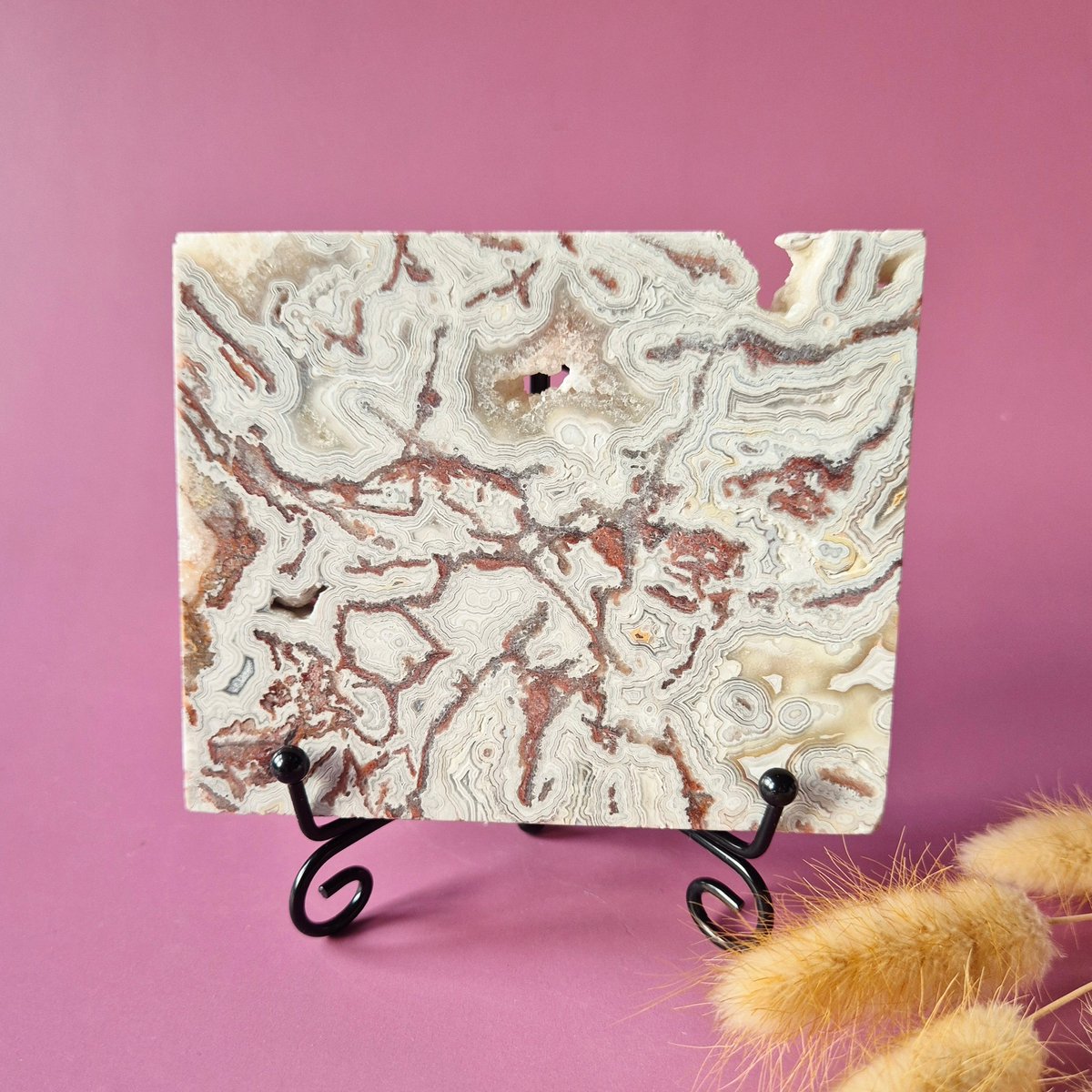 Crazy Lace Agate Slab op standaard – 265g (druzy edelsteen)
