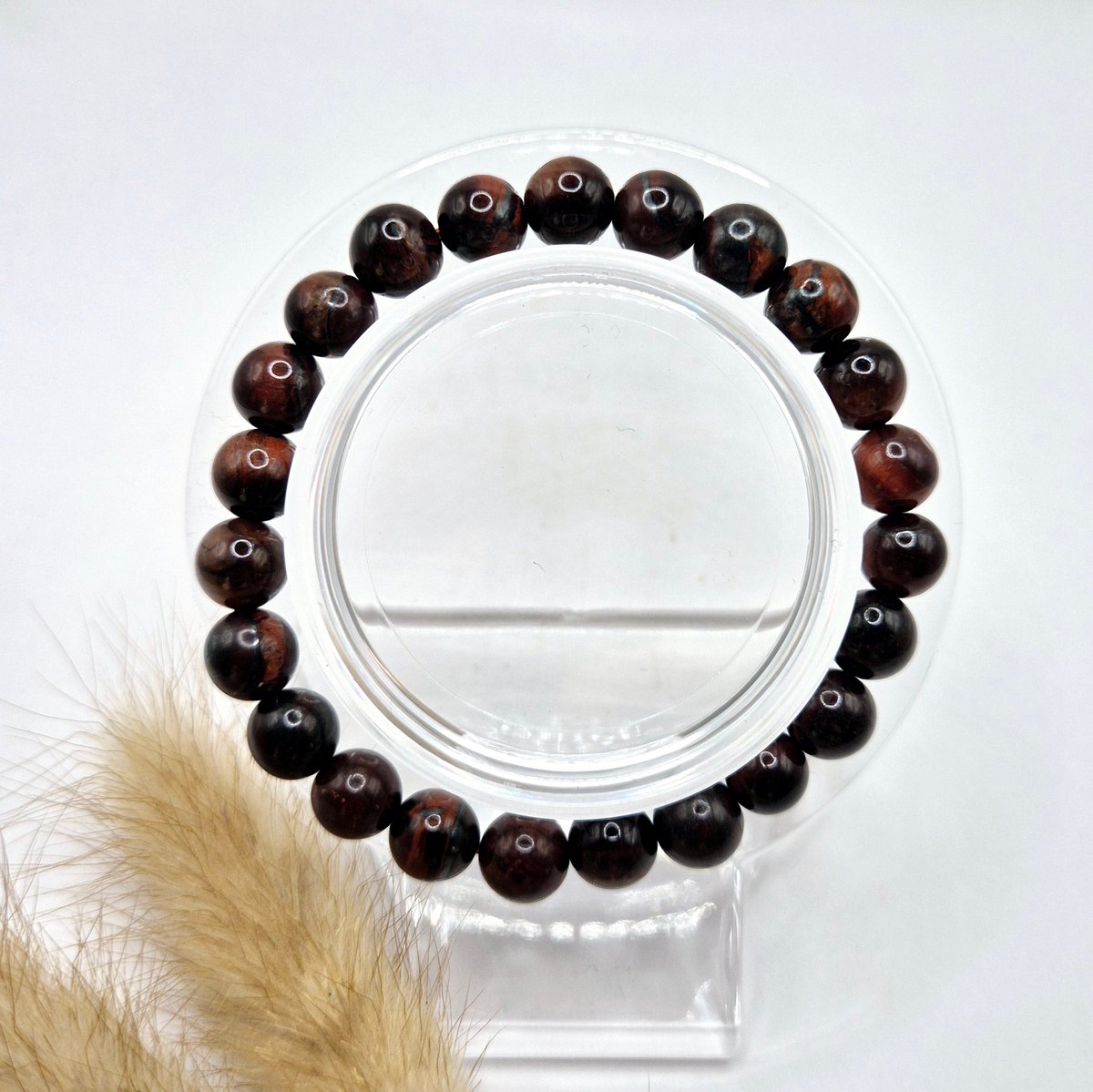 Edelsteen armband met 8mm ronde kralen - Rode Tijgeroog