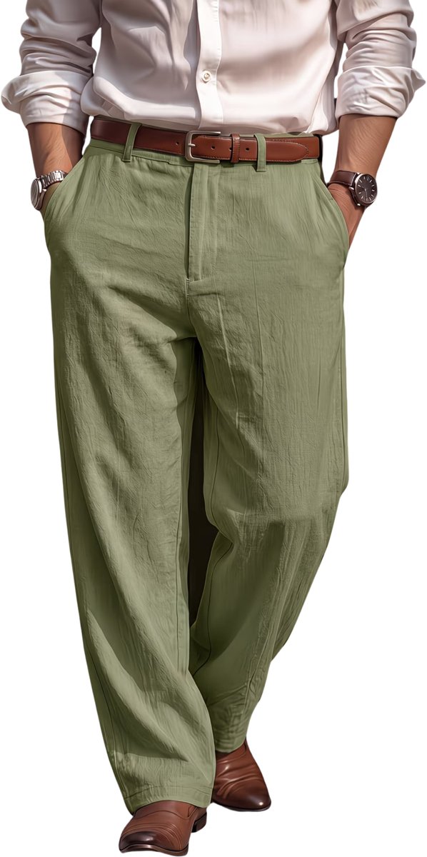 Currero Pantalon Heren Chino Regular Fit Golfbroek Nette Broek Elastische Tailleband Volwassenen Legergroen Militair Groen1