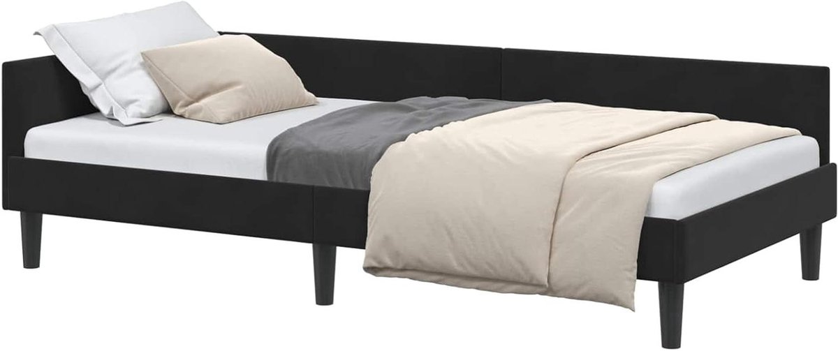 Hoekbedframe - Eenpersoonsbed frame - Slaapkamer inrichten - Modern design - 90 x 200 cm - Zwart
