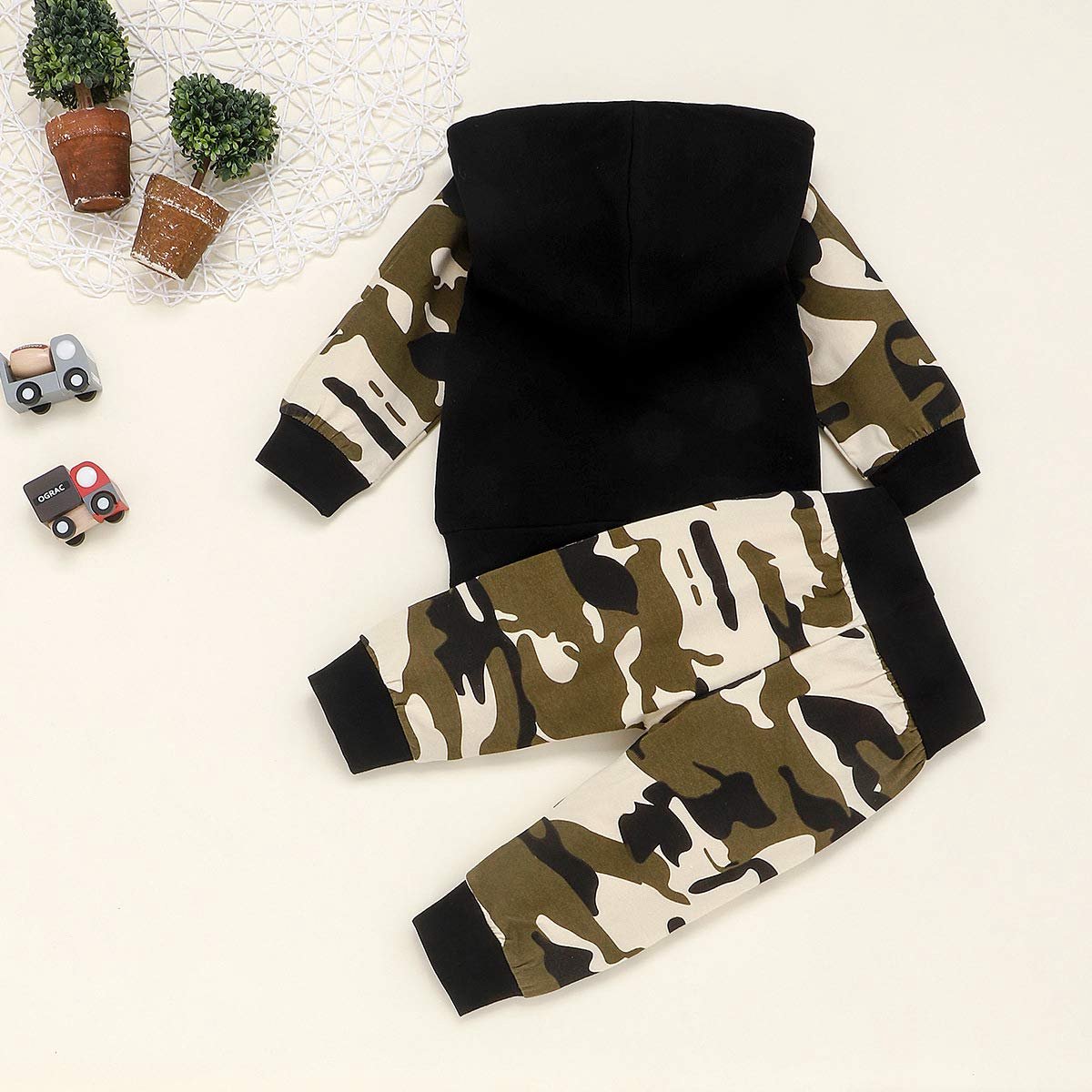 SnelShoppen - Baby jongens camouflage set met lange mouwen, hoodie top en lange broek, groen, voor 3-6 maanden, ideaal voor buiten, casual en feesteli