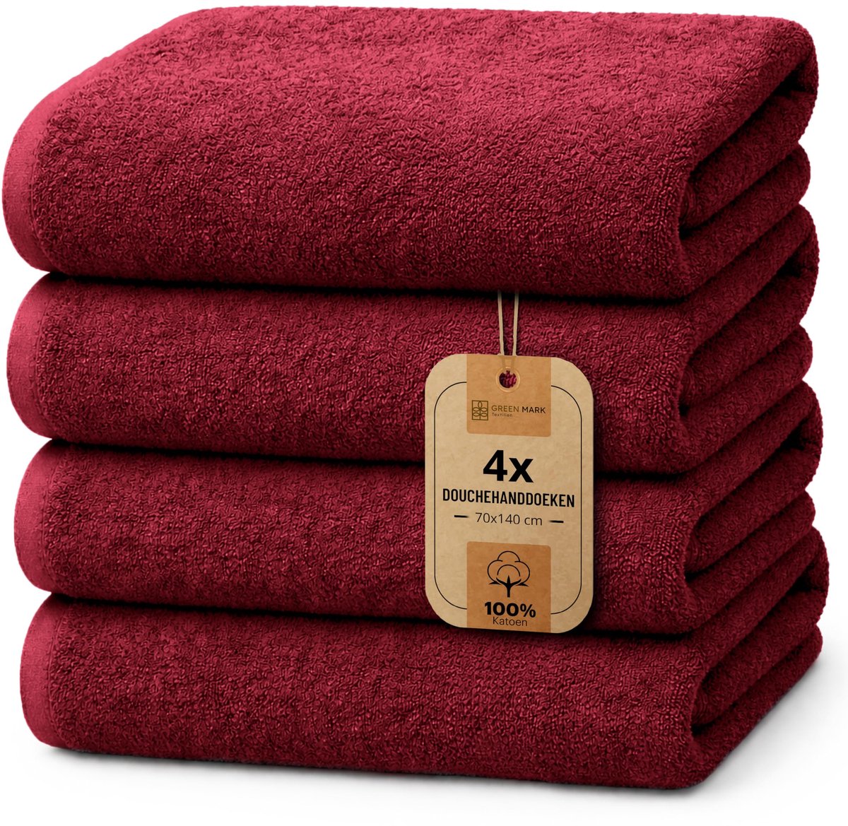 SnelShoppen - Set van 4 Zachte en Absorberende Douchehanddoeken van 100% Katoen - Bordeauxrood - 70x140 cm - Perfect voor Dagelijks Gebruik en Wellnes