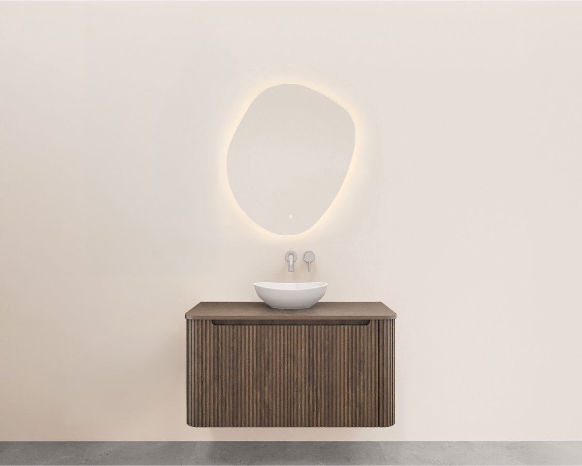 Wiesbaden Sulora Onderkast - Afgeronde Hoeken - Geribbeld met 1 Lade en 1 Uitsparing - 100x48cm - Bruin Eiken